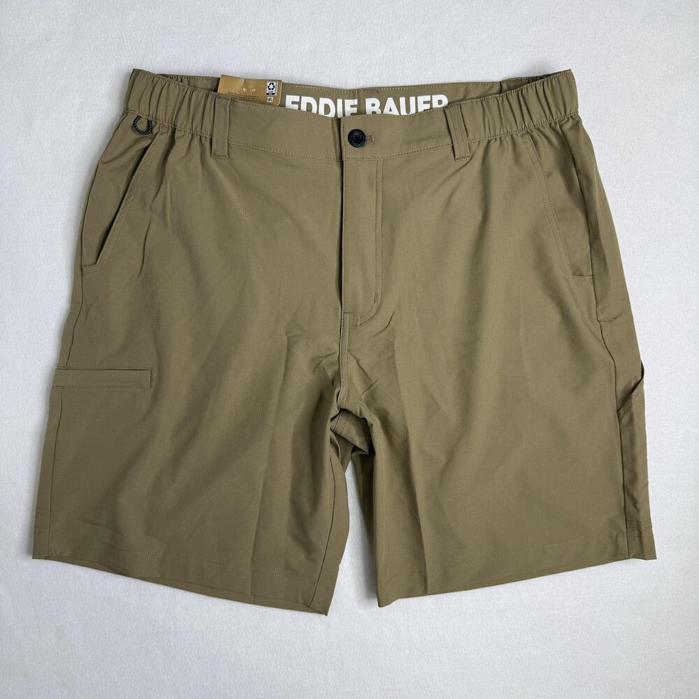 Eddie Bauer Shorts Mens Large Beige Cargo Flex Waist Tech Stretch 9" Outdoor